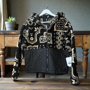 Spyder Womens Hooded Fleece Jacket With Quilted Panel Black & Cream Size L